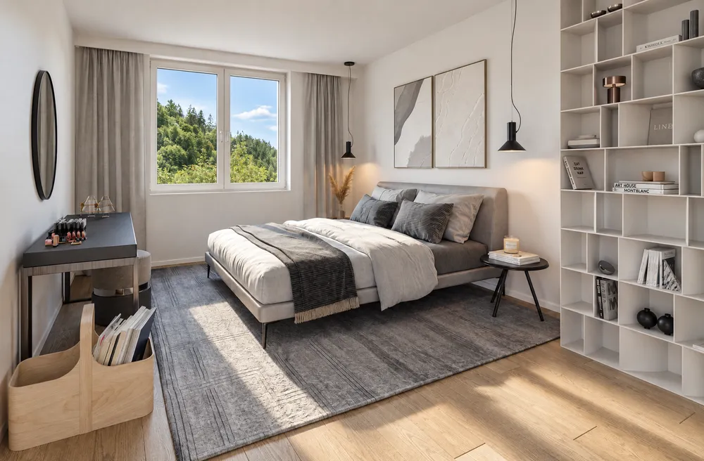 Chambre avec bibliothèque et coiffeuse