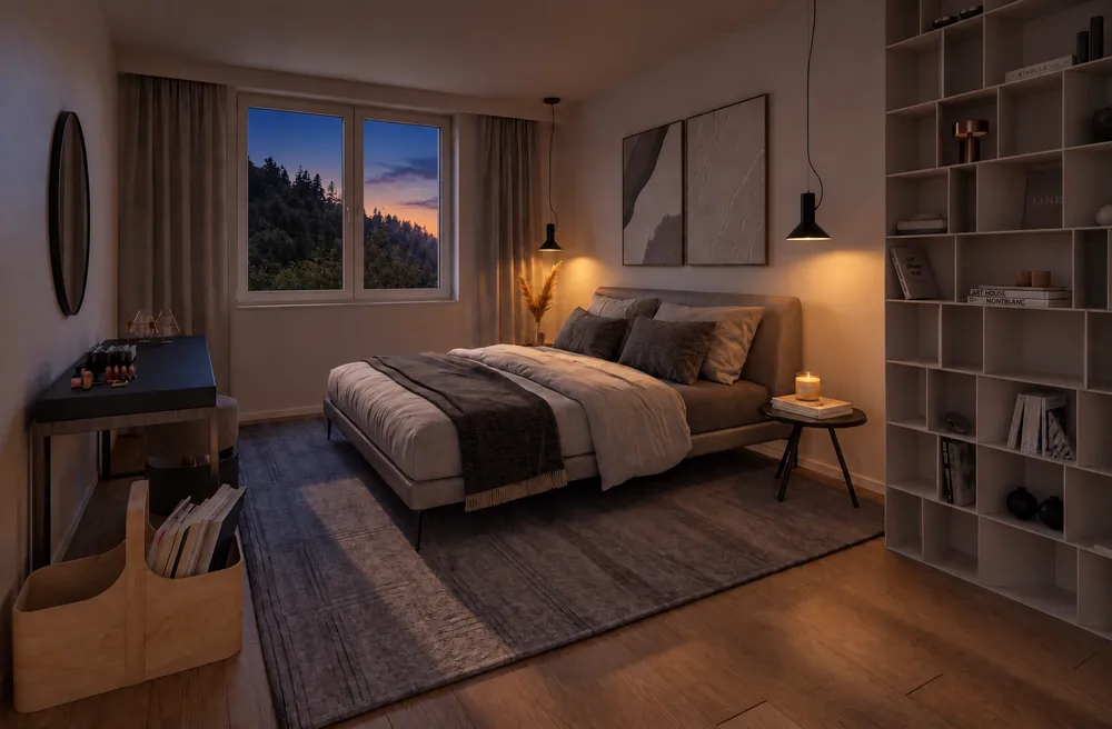 Chambre éclairée le soir
